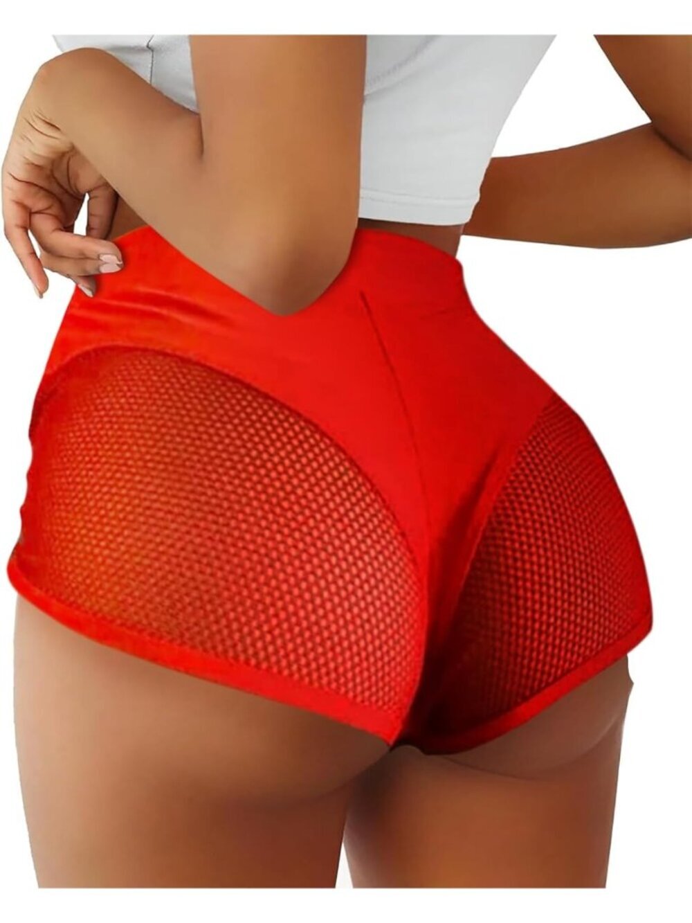 Women's Red Cut Out Yoga Scrunch Booty Hot Pants High Waist Sports Shorts